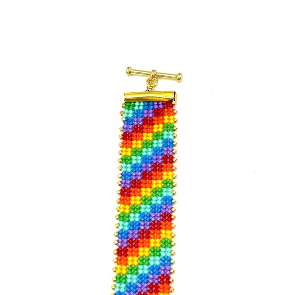 Hand Crafted Rainbow Beaded Bracelet with Gold - Picture 9 of 12
